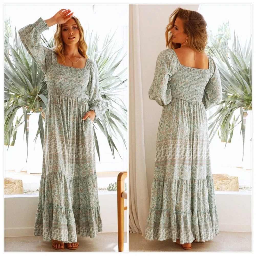 Jaase Mint Green Aquarius Boho Maxi Dress size L